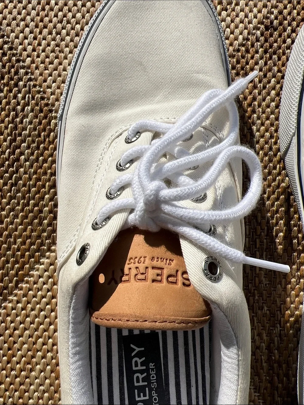 Sperry White Canvas Men's Boat Shoes with Tan Accents Size 11